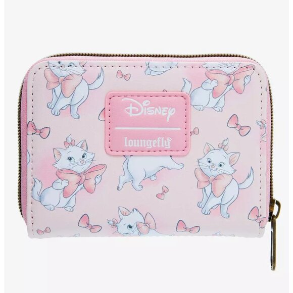 Loungefly Disney Aristocats Marie Wallet Bow Pattern Zip Around Pink White - Picture 1 of 4